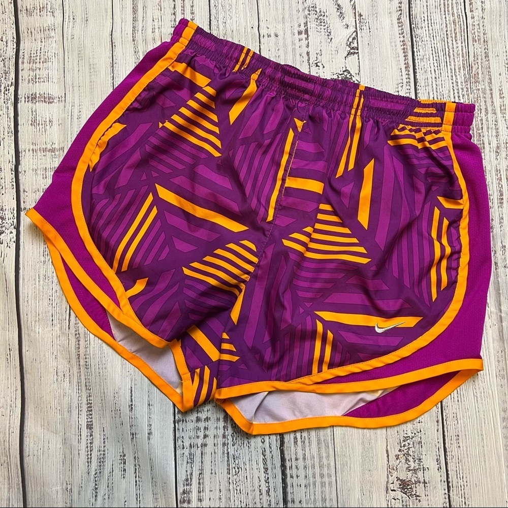 Nike Dri-Fit Purple and Orange Printed Tempo Shorts. Size Small. EUC.